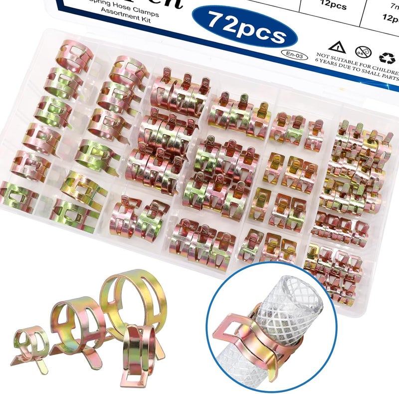 Eoppen 72Pcs Spring Hose Clamps Fuel Line Silicone Vacuum Hose Low Pressure Air Clamps & Sleeving Automotive Replacement Fastener Assortment Kit 6 Sizes (7mm 10mm 11mm 14mm 16mm 17mm) - Image 4